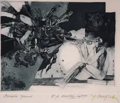 Rumen Skorchev, Evening Trumpet, 1990, etching