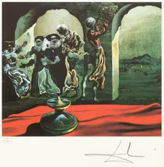 Salvador Dalí, Market for Slaves with the Disappearing Bust of Voltaire, chromolithography