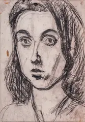 Genko Genkov, Portrait of Snezhana, 1970-те, charcoal on paper