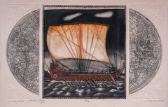 Toma Tomov, Greek Ships, 1986, etching and aquatint