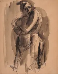 Ilia Beshkov, Embrace, 1935, ink and watercolor on paper