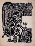 Angel Angelov, Celebration of the Zographists, 1974, ink on paper