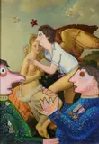 Amour et Psiche by Enrico Baj, Sul verso: firma e tiratura; timbro Galleria Santoro, offered May 2013