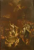 Ignazio Hugford, Il miracolo del fuoco di San Pietro Igneo, antica cornice in legno dorata.