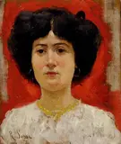Raffaello Sorbi, Ritratto di donna su fondo rosso