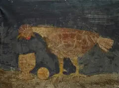 Mirko Basaldella, Gallo e calice, 1960, Sul verso: dichiarazione di autenticità di Serena Basaldella. Esposizioni: Retrospettiva "Mirko Basaldella"