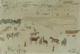 Michele Cascella, Paesaggio con soldati e cavalli