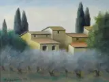 Paesaggio con cipressi e case by Nino Tirinnanzi, 1978, offered Oct 2012