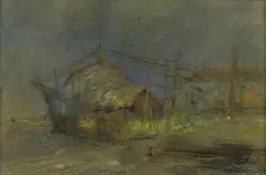 Lionello Balestrieri, Paesaggio con capanno, 1914