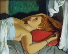 Ragazza con cuscino rosso by Ram, 1938, oil on compensato, offered May 2012