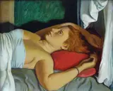 Ram, Ragazza con cuscino rosso, 1938, oil on compensato