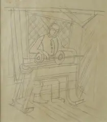 Il tornitore (studio per dipinto) by Fortunato Depero, 1949, Certificato Archivio Unico per il Catalogo delle Opere Futuriste di Fortunato Depero, offered Mar 2012