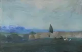 Michele Cascella, Paesaggio con contadinella e pecore