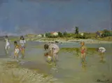 Carlo Passigli, Il bagno in Arno (fronte); Paesaggio (retro)