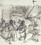 Tito Lessi, Mercatino, inchiostro on paper