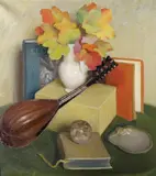 Ezio Giovannozzi, Natura morta con mandolino, oil on canvas