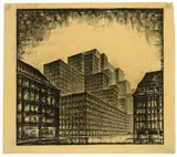 Hans Poelzig, Messehaus Hamburg, Wettbewerbsentwurf, Vorschlag B, 1925, Kohle auf Transparentpapier