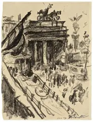 Lovis Corinth, Brandenburger Tor, 1920, Schwarze lithographische Kreide auf Papier(Prägestempel: Hand mit Axt und die Initialen G. H.)