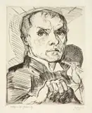 Max Beckmann, Selbstbildnis mit Griffel, 1916, Kaltnadel auf Van-Gelder-Zonen-Bütten