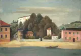 Bodenseeufer mit Häusern by Karl Hofer, 1943, Öl auf Leinwand, sold Jun 2012