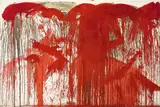 Hermann Nitsch, Schüttbild, 1986, Blut und Acryl auf Rupfen