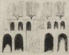 Hanging Gardens by Vladimír Komárek, 1964, etching, paper, sold Mar 2025