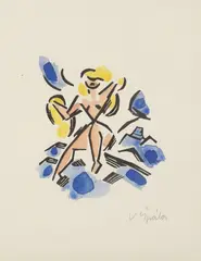 Václav Špála, Bathing, Around 1927, coloured linocut, paper