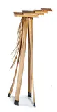 Jim Ganzer, Ganzer stands (3), c. 1982, Ganzer stands: Palm fronds, plywood, epoxy; Tapestry: Woven wool