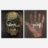 Love and Grief (diptych) by Jim Dine, 1992, woodcut in colors with hand-coloring, sold Oct 2022