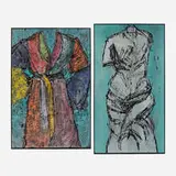 The Colorful Venus and Neptune (diptych) by Jim Dine, 1992, woodcut in colors on Arches Cover Black, sold Oct 2022