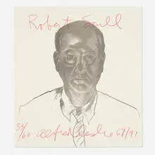 Alfred Leslie, Robert Scull 68/91 (from the Elaine de Kooning Memorial Portfolio), 1991, relief print in colors on Japon paper