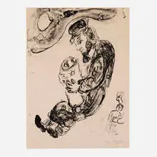 Sur la Neige by Marc Chagall, 1964, lithograph on Arches, sold Oct 2022