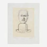 René Magritte, Untitled (Homme au chapeau melon) (from the Le Lien de Paille portfolio), 1968, etching and aquatint in colors on Japon nacré