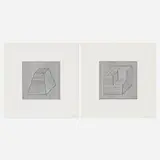 Sol LeWitt, Untitled (two works from the Twelve Forms Derived From a Cube series), 1984, screenprint on Arches 88