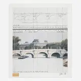 Christo, Pont Neuf Wrapped, 1984, offset lithograph in colors, fabric swatch