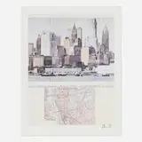 Christo, Two Lower Manhattan Wrapped Buildings, Project for New York City, 1985, offset lithograph in colors