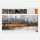 Christo, The Gates XXVII, Central Park, New York, 2004, offset lithograph in colors, fabric swatch