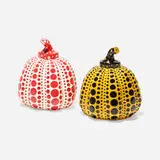Pumpkins, set of two by Yayoi Kusama, 2015, lacquered resin, sold Oct 2022