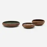 Collection of three round bowls by The Kalo Shop, handwrought copper, sold Mar 2026