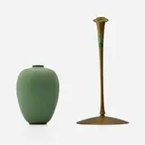 Vase and candlestick by Fritz Albert for Teco Pottery and Jessie Preston, sold Mar 2026