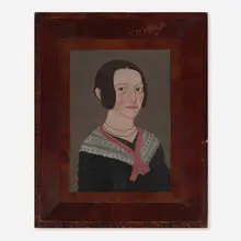Prior-Hamblin School, Primitive Portrait of a Lady, gouache on paper