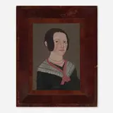 Prior-Hamblin School, Primitive Portrait of a Lady, gouache on paper