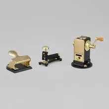 El Casco, Desk accessories, set of three, copper, nickel and 23k gold-plated steel, enamel, wood, glass