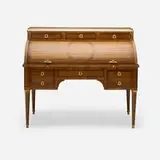 Claude Lebesgue, Louis XVI writing desk, mahogany, gilt brass, marble, marquetry, embossed leather