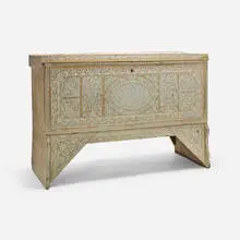 Syrian, Wedding chest, cerused mahogany, mother-of-pearl, incised silverleaf