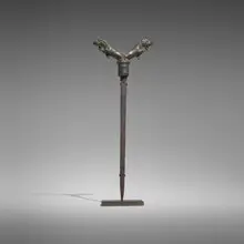 South Indian, Crutch dagger (Zafar Takieh) with mythological animal, iron, patinated bronze