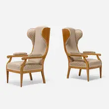 Biedermeier Style, Wingback armchairs, pair, c. 1910, mahogany, upholstery