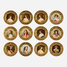 Royal Vienna Style, Portrait plates, set of twelve, c. 1900, glazed and gilt porcelain
