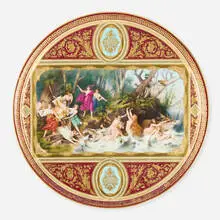 Royal Vienna Style, Entry of Diana charger (after Emilie Chaese), c. 1900, glazed and gilt porcelain