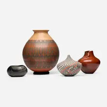 Native American, Collection of four vessels, glazed and slip-painted earthenware